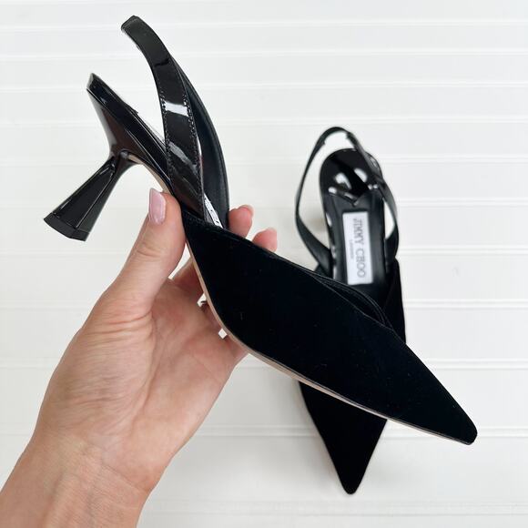Jimmy Choo Maryanne Velvet Slingback Pumps Pointed Toe Patent Leather 36 - Picture 5 of 15